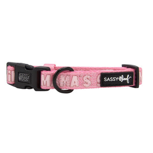 Sassy Woof DOG COLLAR - Pink & White MAMA'S GIRL