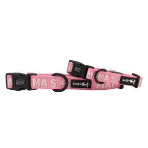 Sassy Woof DOG COLLAR - Pink & White MAMA'S GIRL