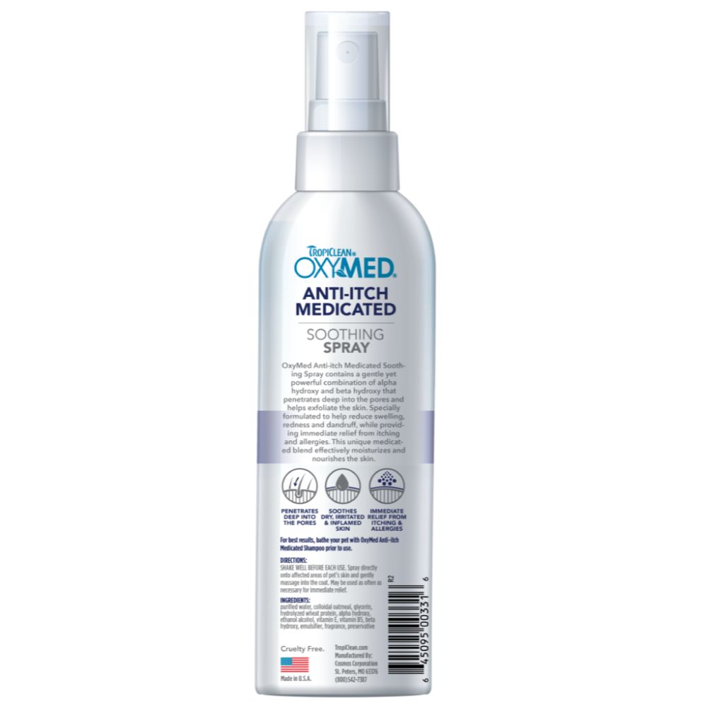 TROPICLEAN OXYMED ANTI-ITCH MEDICATED SPRAY FOR DOGS AND CATS 8 Fl Oz