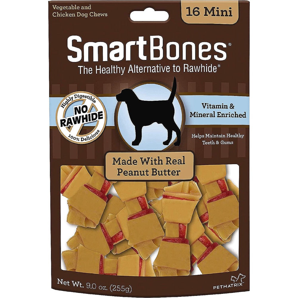 SmartBones Rawhide Free Peanut Butter Bones Mini - 16 count