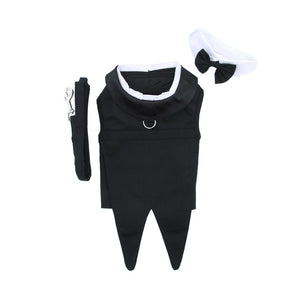 Doggie Design Black Dog Harness Tuxedo w/Tails, Bow Tie, and Cotton Collar