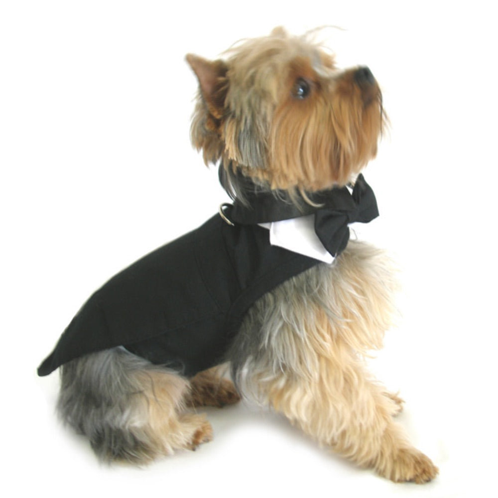 Doggie Design Black Dog Harness Tuxedo w/Tails, Bow Tie, and Cotton Collar