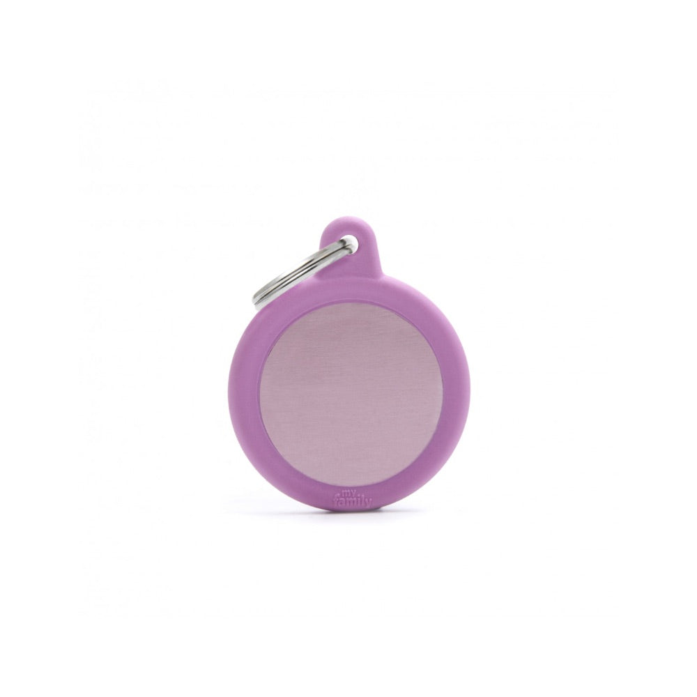 Myfamily Id Tag - Hushtag Collection - Aluminium Pink Circle With Pink Rubber