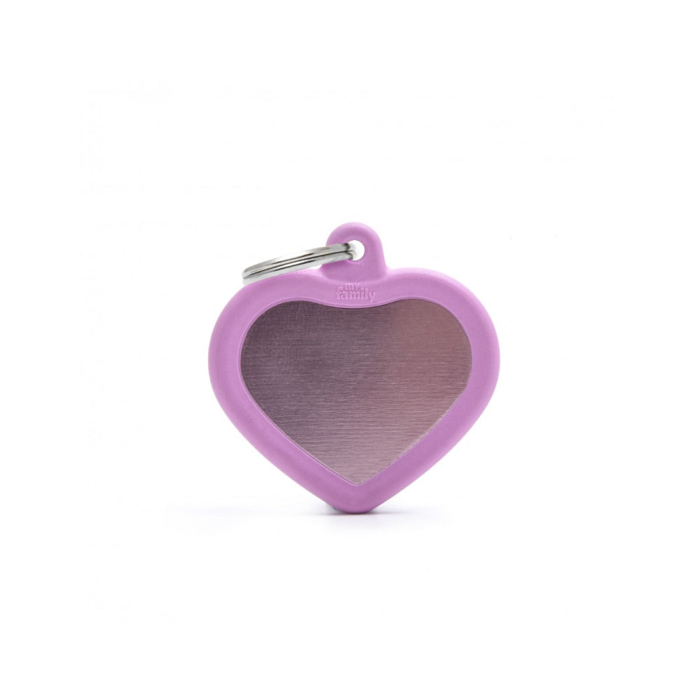 My family Id Tag - Hushtag Collection - Aluminium Pink Heart With Pink Rubber