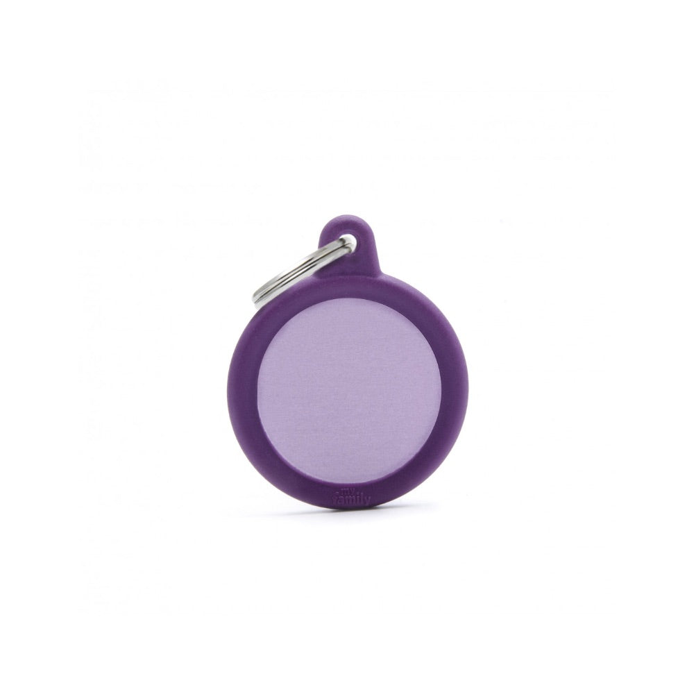 My family Id Tag - Hushtag Collection - Aluminium Purple Circle With Purple Rubber