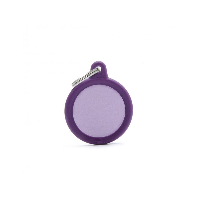 My family Id Tag - Hushtag Collection - Aluminium Purple Circle With Purple Rubber