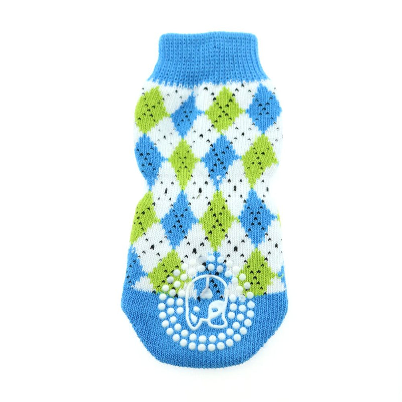 Doggie Design Non-Skid Dog Socks - Blue and Green Argyle