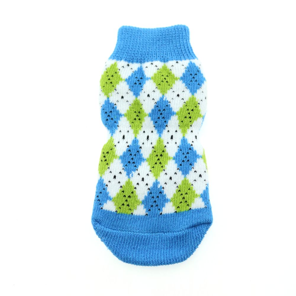 Doggie Design Non-Skid Dog Socks - Blue and Green Argyle