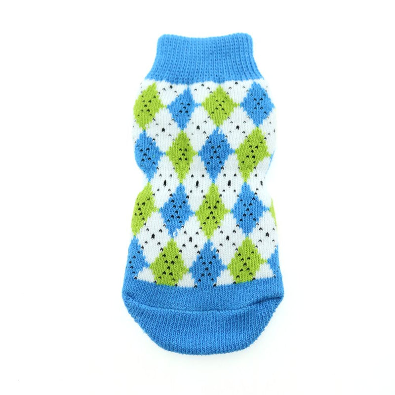 Doggie Design Non-Skid Dog Socks - Blue and Green Argyle