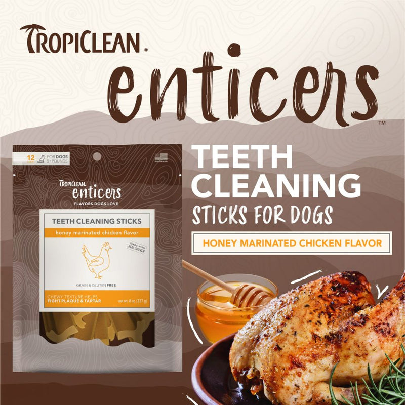 Tropiclean Enticers Teeth Cleaning Sticks - Honey Marinated Chicken 8oz