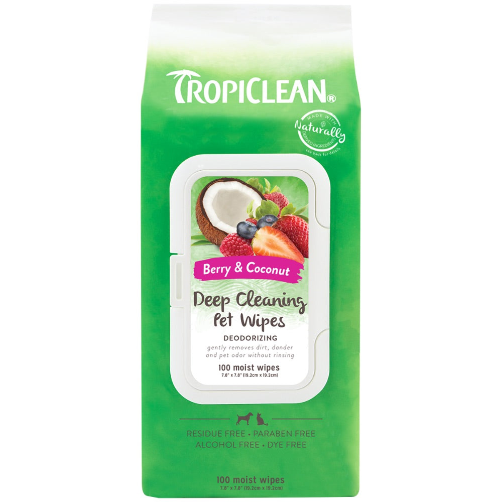 TROPICLEAN BERRY & COCONUT DEEP CLEANING WIPES FOR PETS