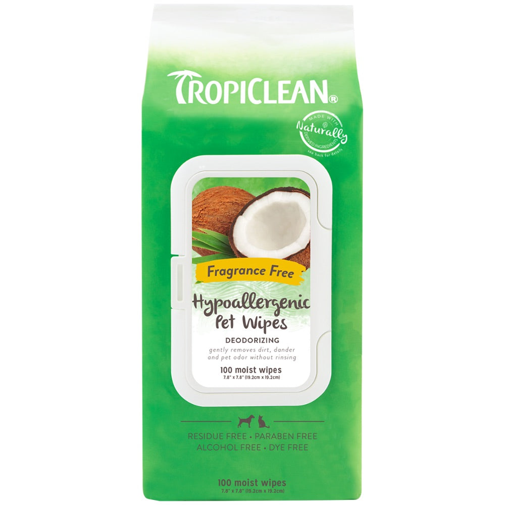 TROPICLEAN FRAGRANCE FREE HYPOALLERGENIC WIPES FOR PETS